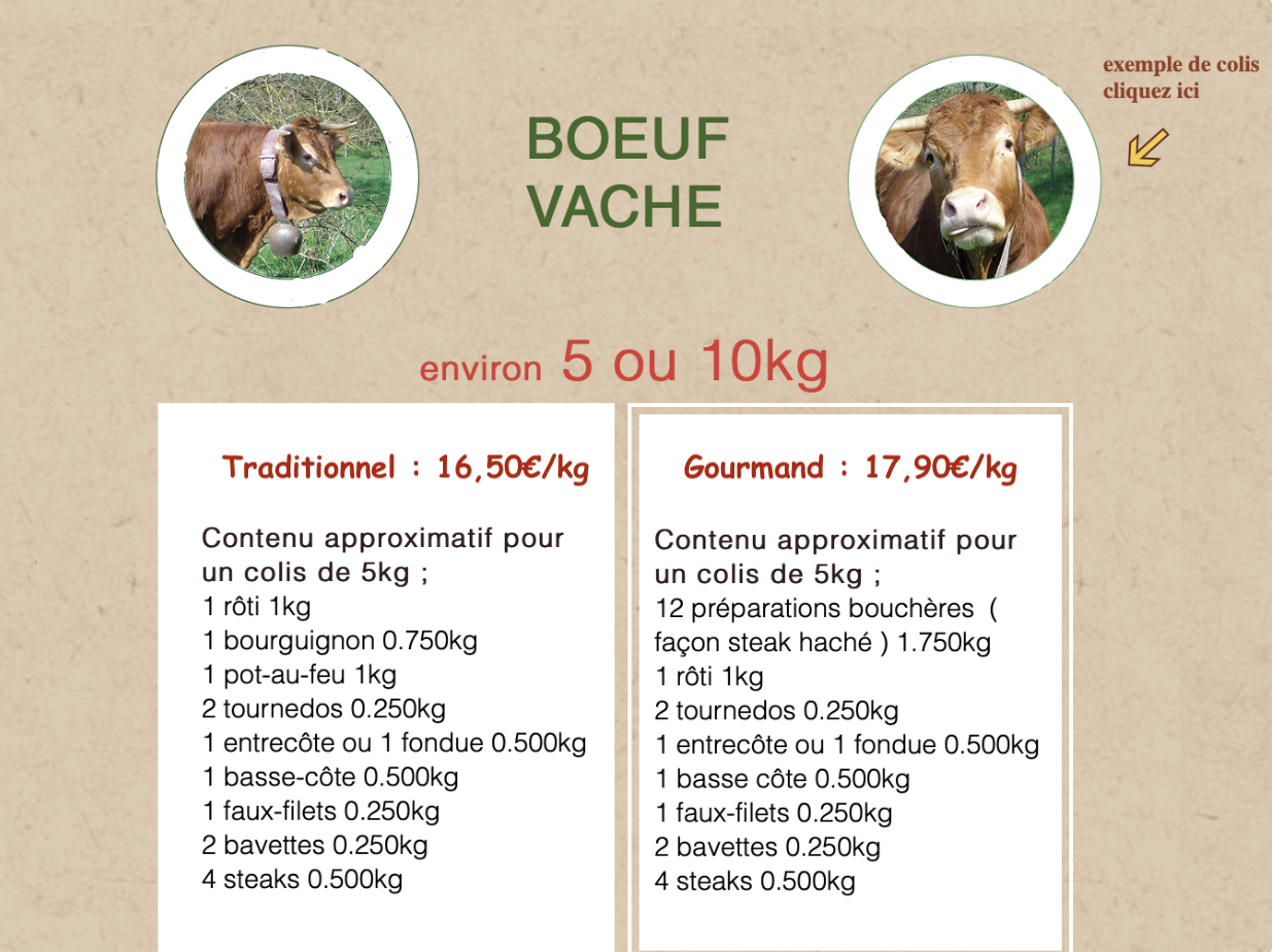 descriptif colis de vache