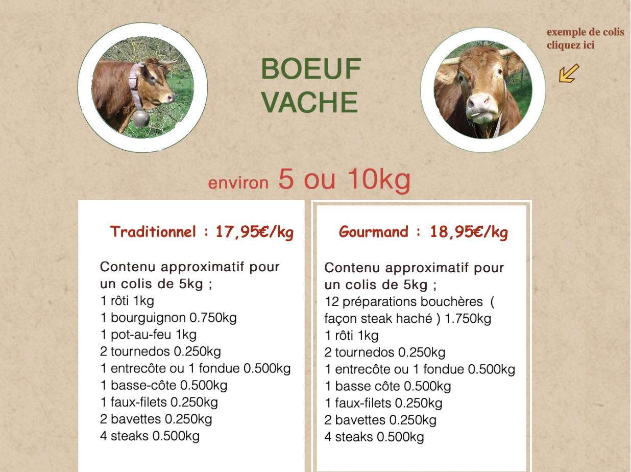 descriptif colis de vache